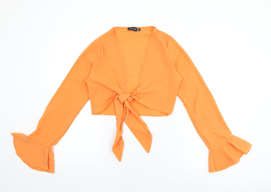 PRETTYLITTLETHING Womens Orange Polyester Cropped Blouse Size 10 V-Neck