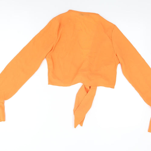 PRETTYLITTLETHING Womens Orange Polyester Cropped Blouse Size 10 V-Neck