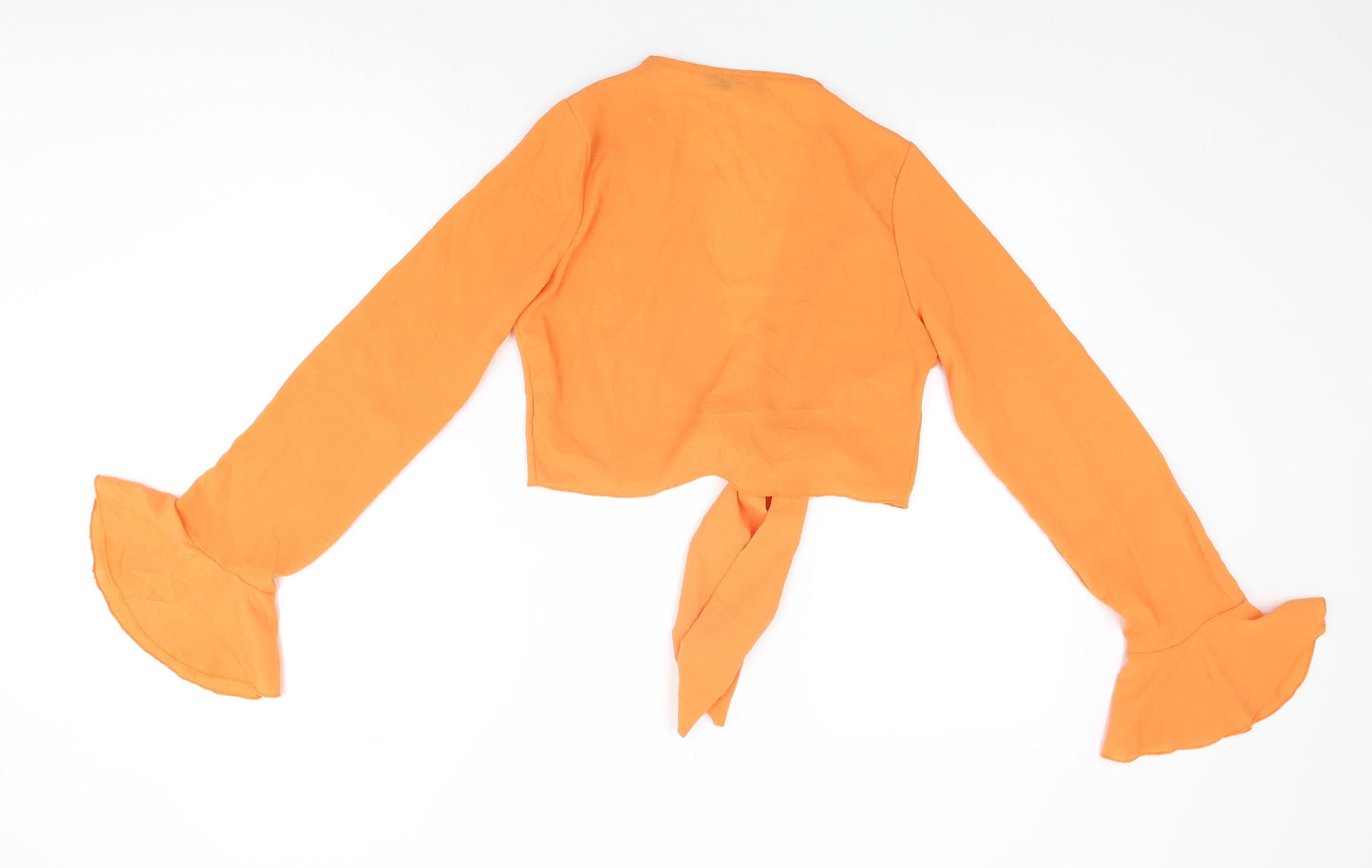 PRETTYLITTLETHING Womens Orange Polyester Cropped Blouse Size 10 V-Neck