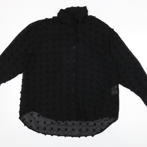 Zara Womens Black Polka Dot Polyester Basic Button-Up Size S Collared