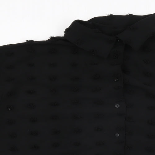 Zara Womens Black Polka Dot Polyester Basic Button-Up Size S Collared