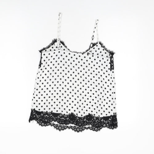 Lipsy Womens White Polka Dot Polyester Camisole T-Shirt Size 6 V-Neck - Lace Trim