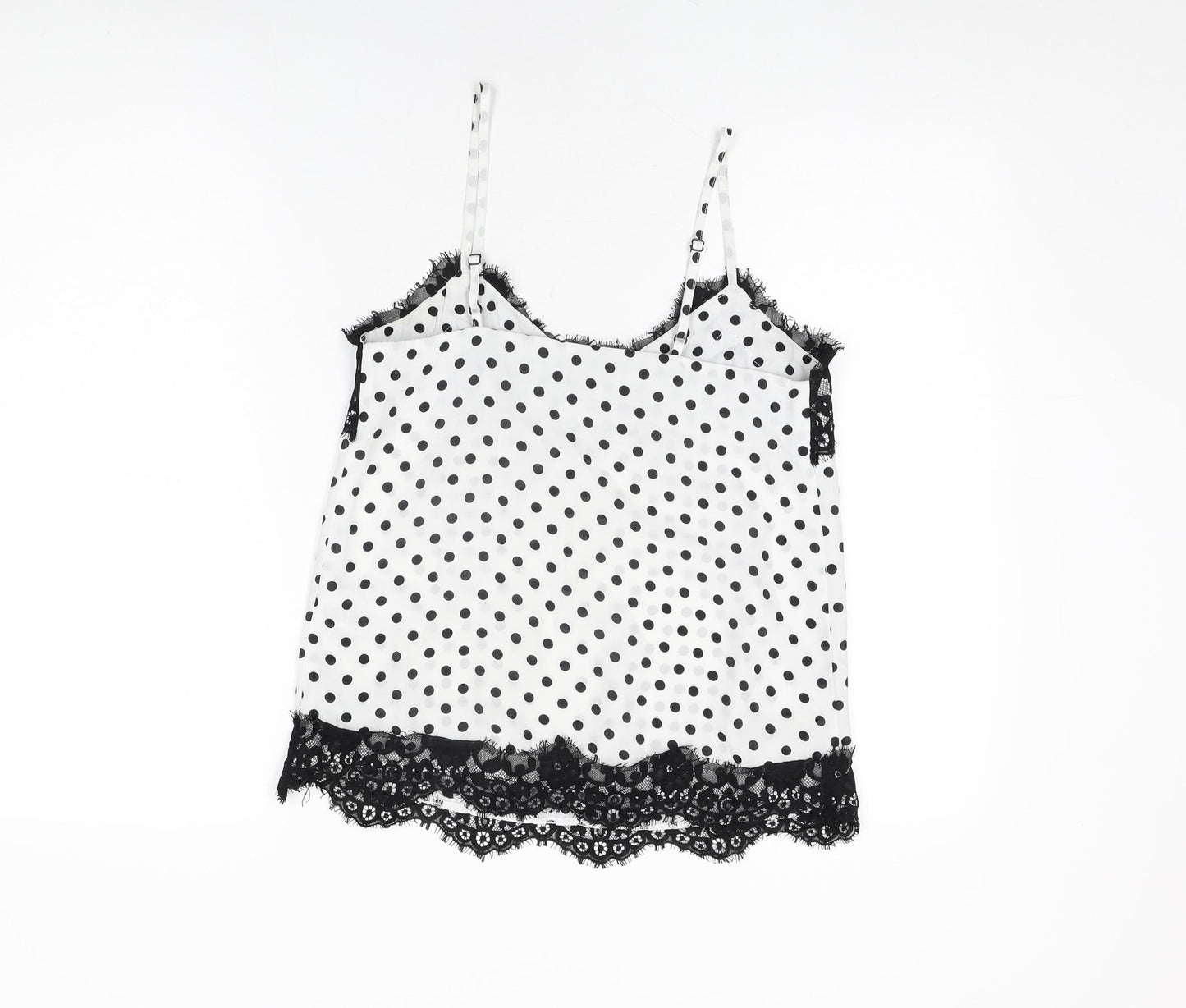 Lipsy Womens White Polka Dot Polyester Camisole T-Shirt Size 6 V-Neck - Lace Trim