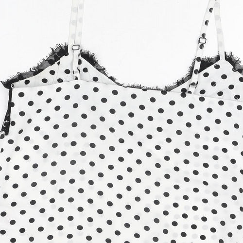 Lipsy Womens White Polka Dot Polyester Camisole T-Shirt Size 6 V-Neck - Lace Trim