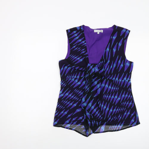 Per Una Womens Purple Herringbone Polyester Basic Tank Size 10 V-Neck