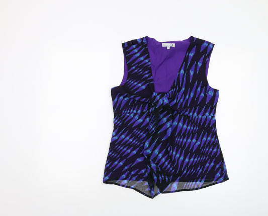 Per Una Womens Purple Herringbone Polyester Basic Tank Size 10 V-Neck