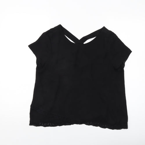 Zara Womens Black Cotton Basic Blouse Size M Round Neck