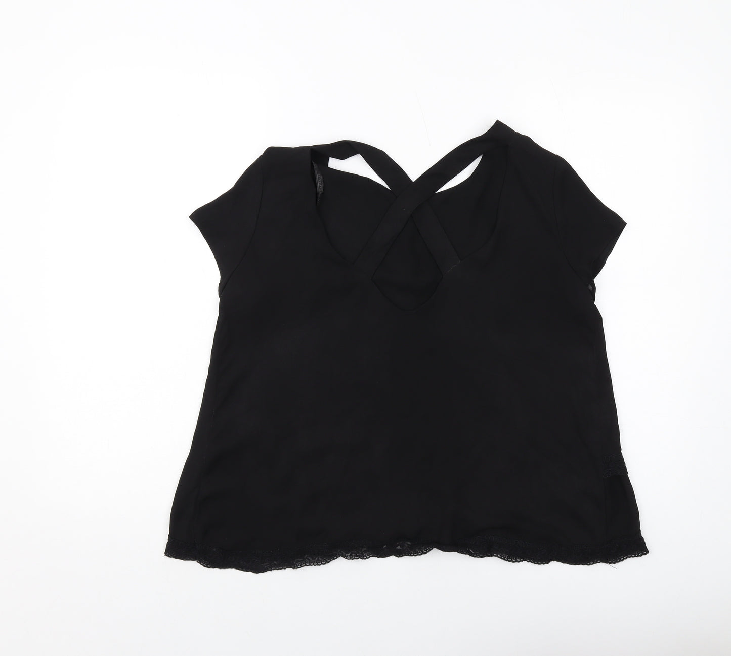 Zara Womens Black Cotton Basic Blouse Size M Round Neck