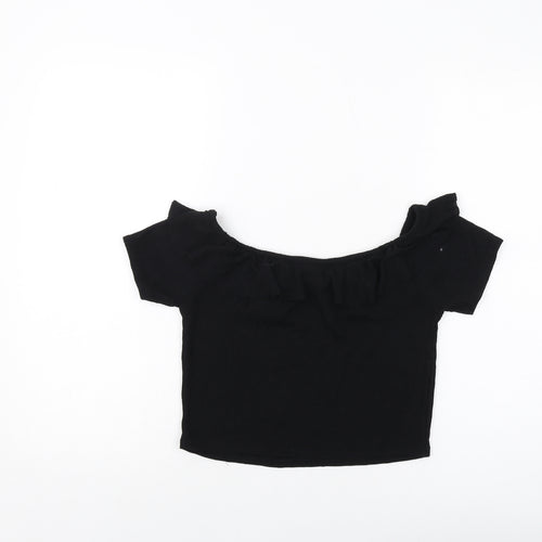 Zara Womens Black Polyester Cropped Blouse Size L Round Neck