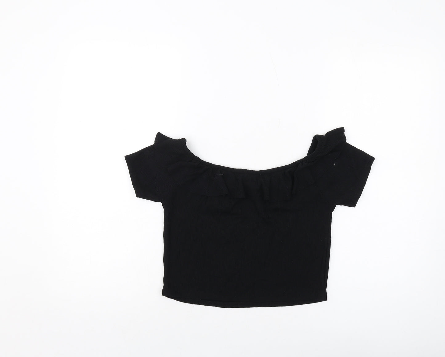 Zara Womens Black Polyester Cropped Blouse Size L Round Neck