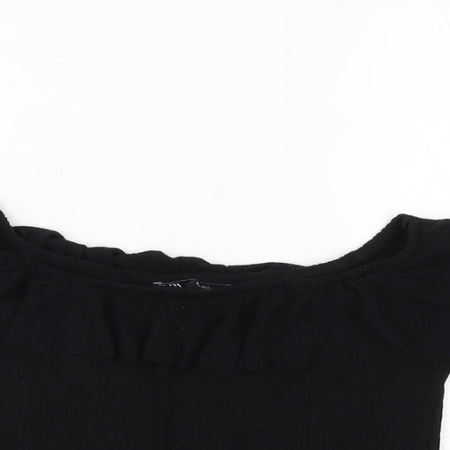 Zara Womens Black Polyester Cropped Blouse Size L Round Neck