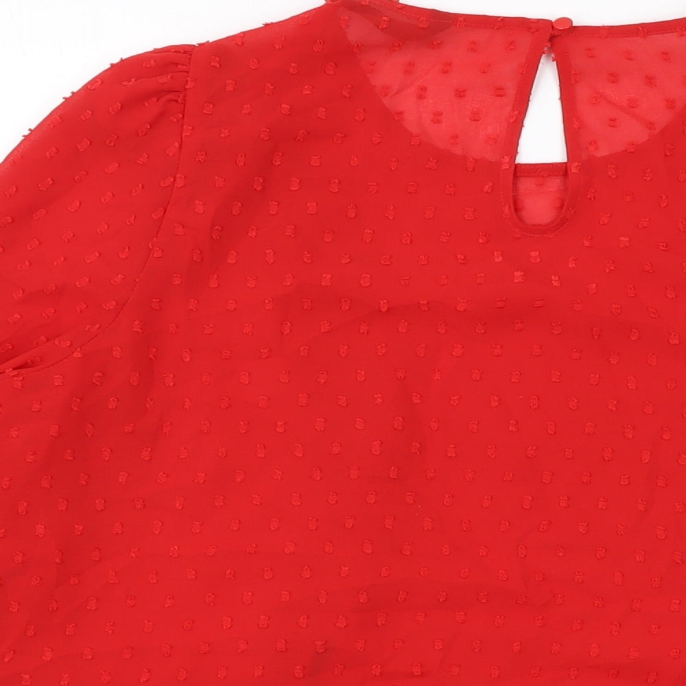 Dunnes Stores Womens Red Polyester Basic Blouse Size L Round Neck