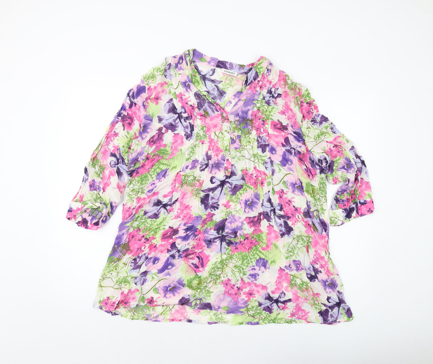 Damart Womens Multicoloured Floral Viscose Basic Blouse Size 22 V-Neck