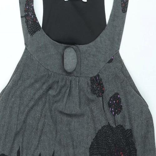 New Look Womens Grey Polyester Camisole Blouse Size 12 Scoop Neck - Mushroom Hem Tree Print