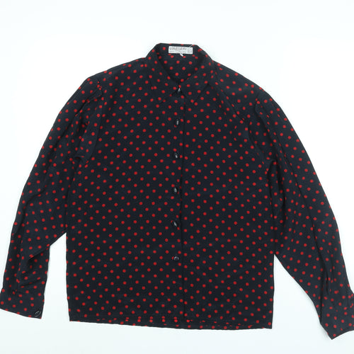 Jaeger Womens Black Polka Dot Polyester Basic Blouse Size S Collared - Vintage