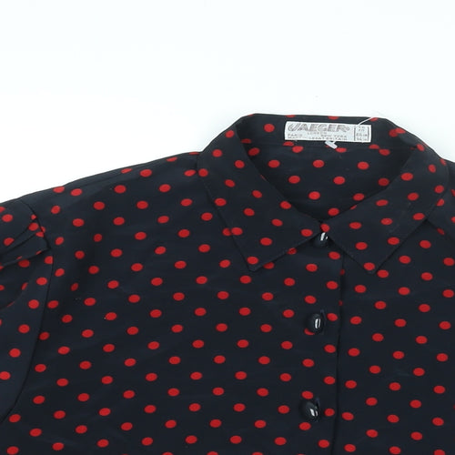 Jaeger Womens Black Polka Dot Polyester Basic Blouse Size S Collared - Vintage