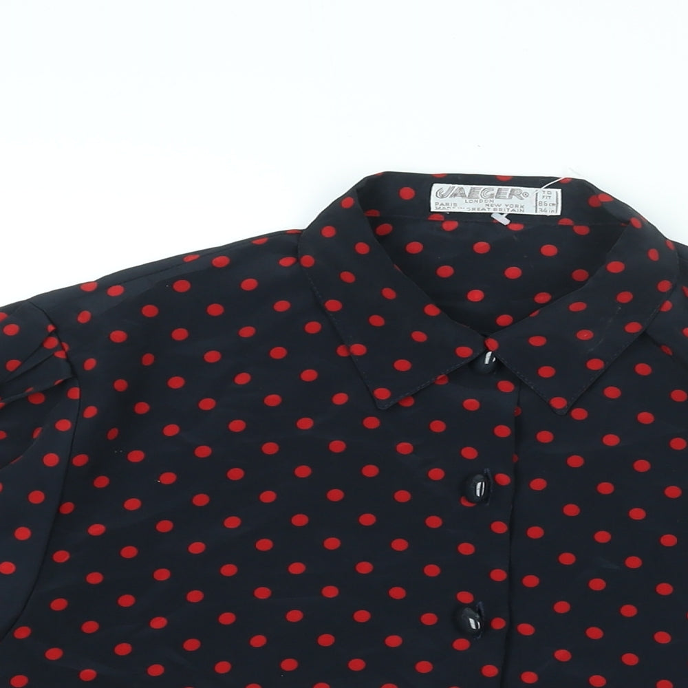 Jaeger Womens Black Polka Dot Polyester Basic Blouse Size S Collared - Vintage