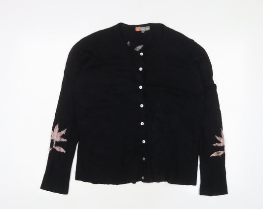 Gharani Strok Womens Black Crew Neck Floral Viscose Cardigan Jumper Size L