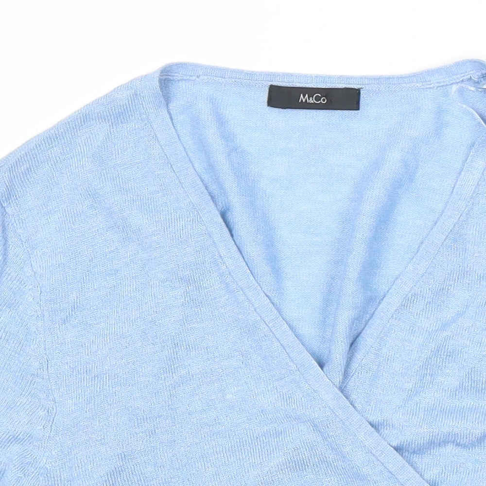 M&Co Womens Blue V-Neck Nylon Wrap Jumper Size 12