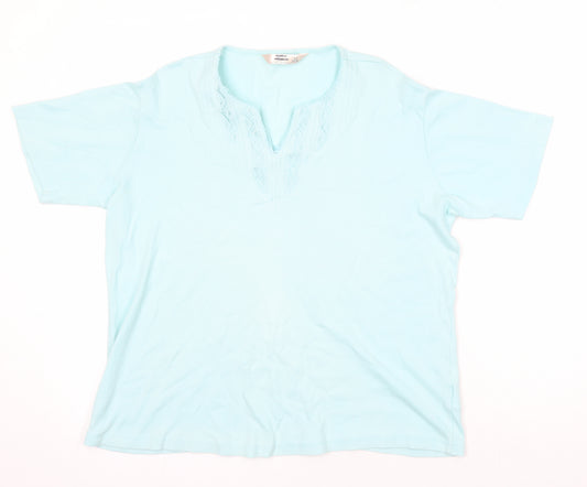 Honor Millburn Womens Blue Cotton Basic T-Shirt Size 22 V-Neck