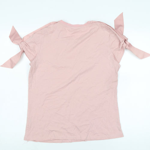 V code Womens Pink Cotton Basic T-Shirt Size L Boat Neck