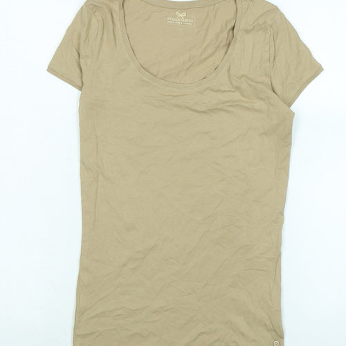 Stradivarius Womens Beige Cotton Basic T-Shirt Size S Scoop Neck