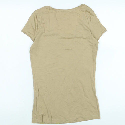 Stradivarius Womens Beige Cotton Basic T-Shirt Size S Scoop Neck