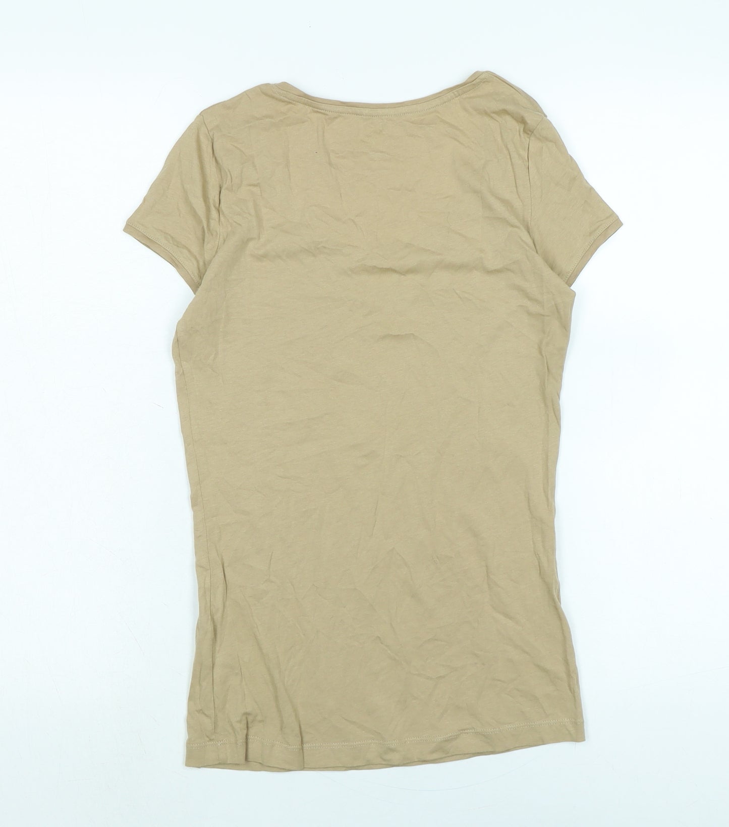 Stradivarius Womens Beige Cotton Basic T-Shirt Size S Scoop Neck