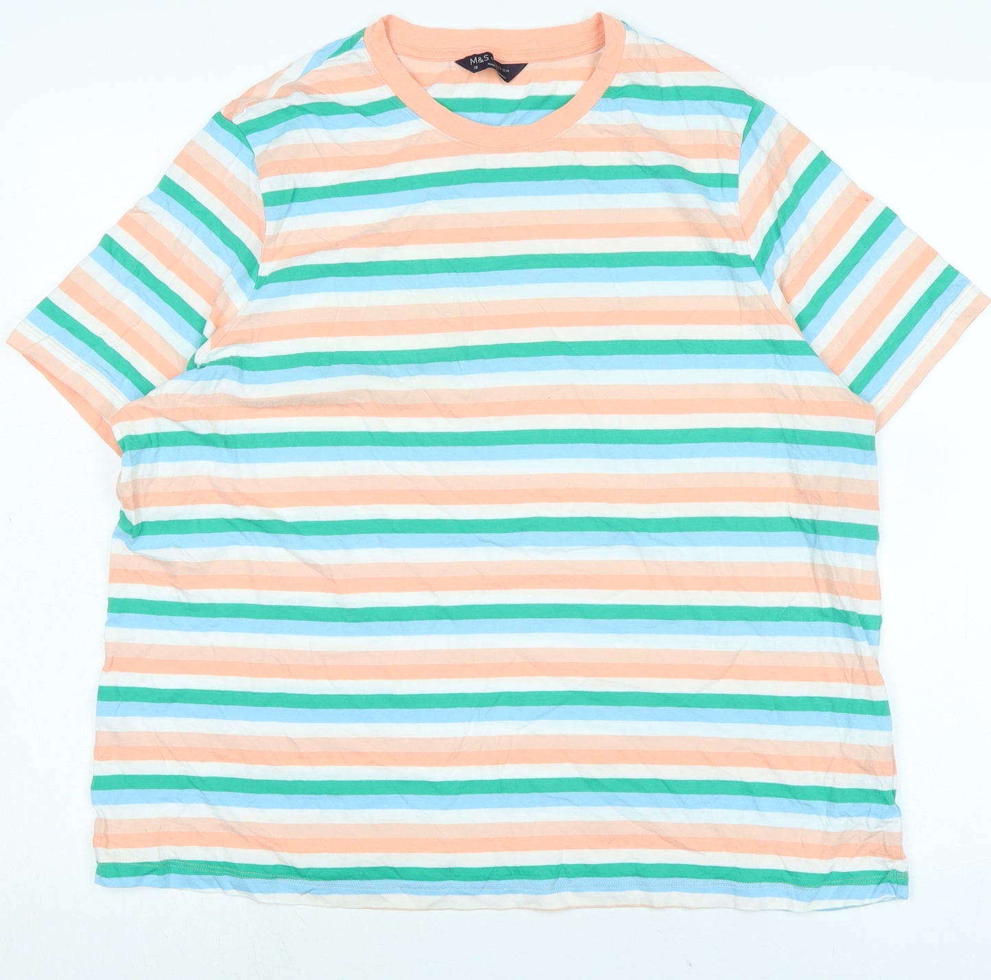 Marks and Spencer Womens Multicoloured Striped Cotton Basic T-Shirt Size 18 Crew Neck