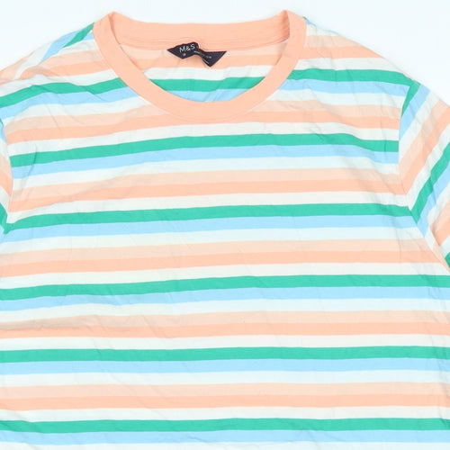 Marks and Spencer Womens Multicoloured Striped Cotton Basic T-Shirt Size 18 Crew Neck