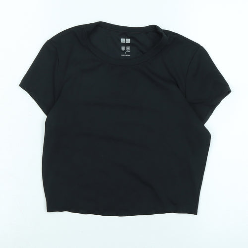 Uniqlo Womens Black Cotton Cropped T-Shirt Size S Crew Neck