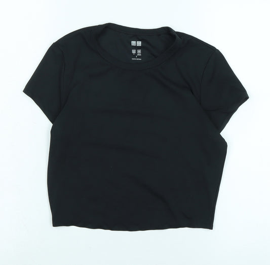 Uniqlo Womens Black Cotton Cropped T-Shirt Size S Crew Neck