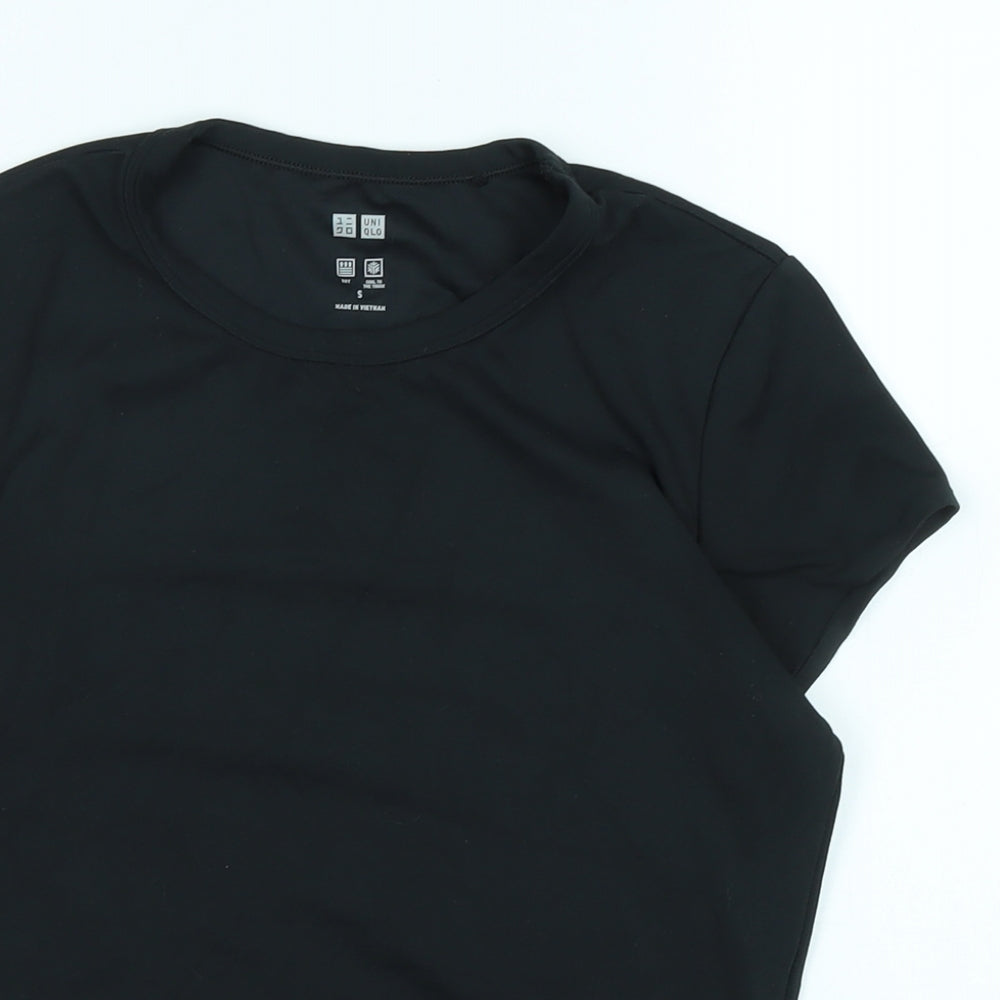 Uniqlo Womens Black Cotton Cropped T-Shirt Size S Crew Neck