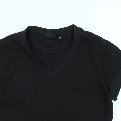 Lonsdale Womens Black Cotton Basic T-Shirt Size 10 V-Neck