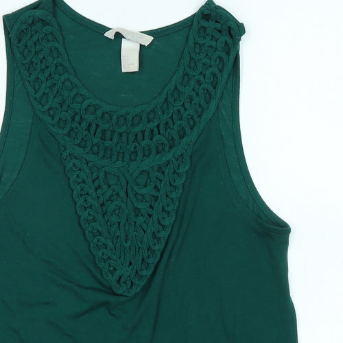 H&M Womens Green Polyester Basic Tank Size S Boat Neck