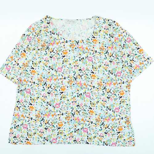 David Nieper Womens Multicoloured Floral Cotton Basic T-Shirt Size 22 Scoop Neck