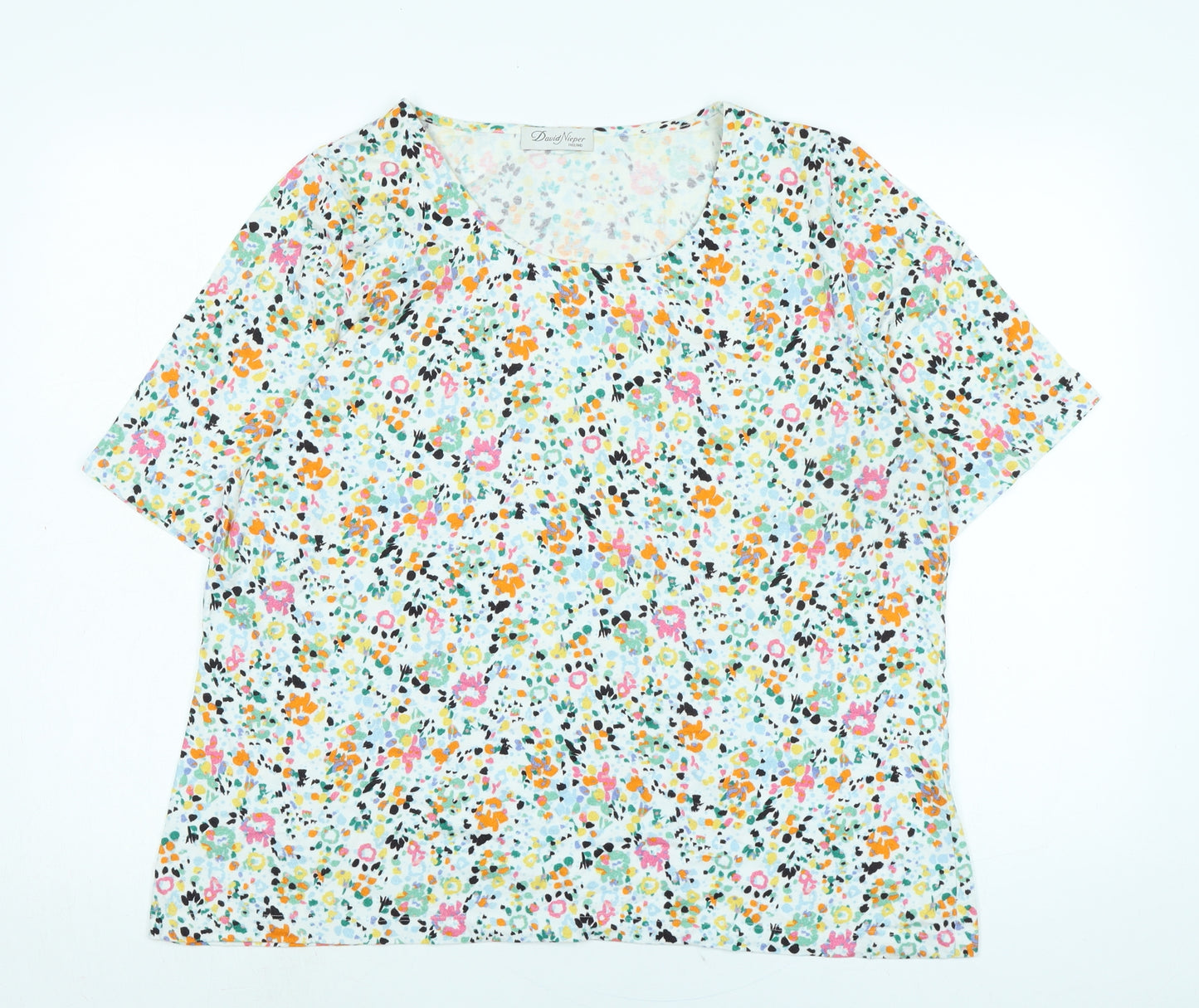 David Nieper Womens Multicoloured Floral Cotton Basic T-Shirt Size 22 Scoop Neck