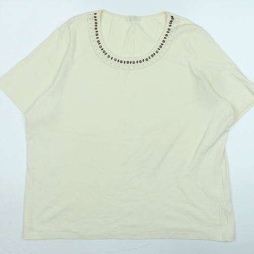 Marks and Spencer Womens Ivory Cotton Basic T-Shirt Size 22 Crew Neck