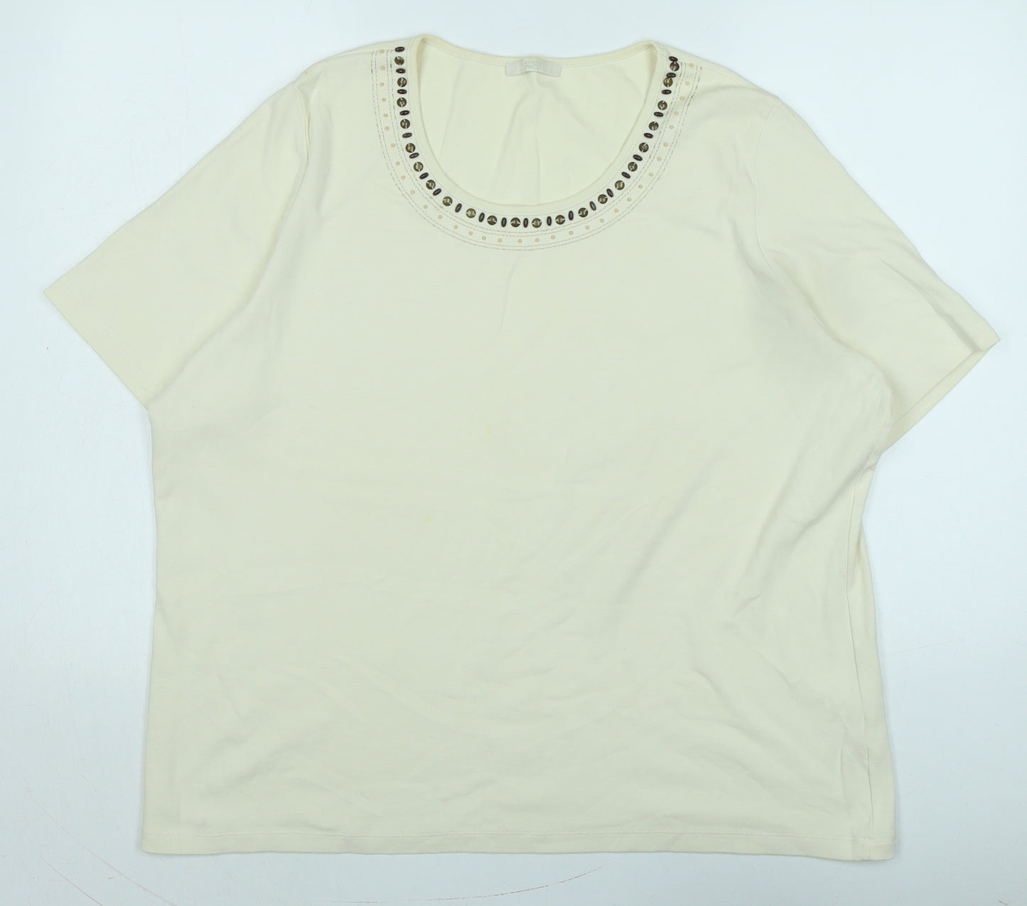 Marks and Spencer Womens Ivory Cotton Basic T-Shirt Size 22 Crew Neck