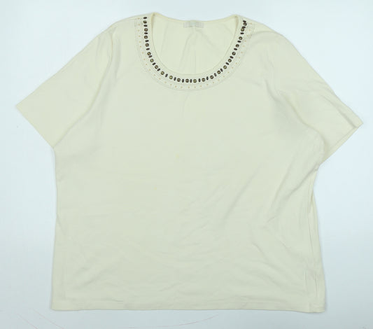 Marks and Spencer Womens Ivory Cotton Basic T-Shirt Size 22 Crew Neck