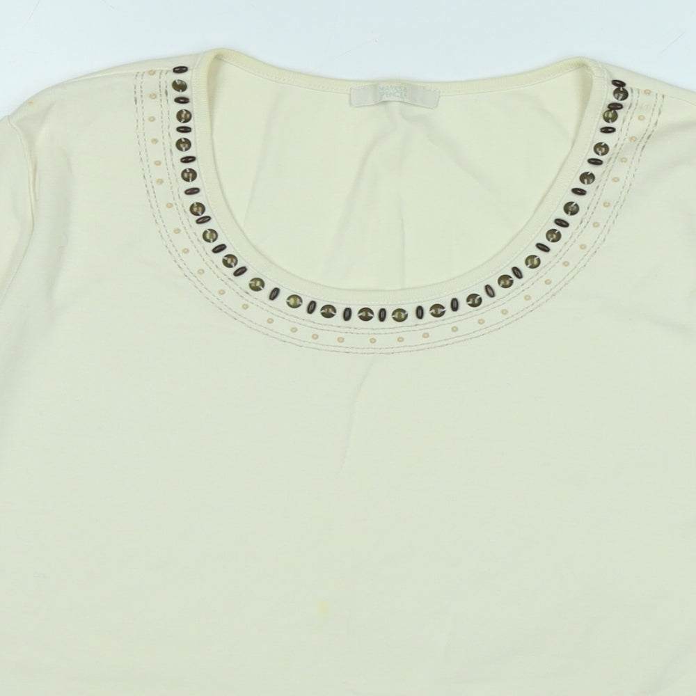 Marks and Spencer Womens Ivory Cotton Basic T-Shirt Size 22 Crew Neck