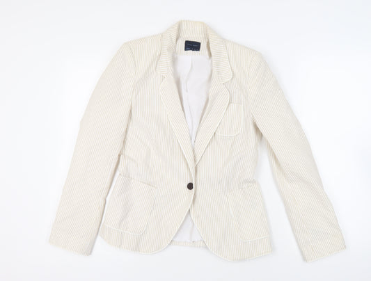 Zara Womens Ivory Striped Jacket Blazer Size M Button