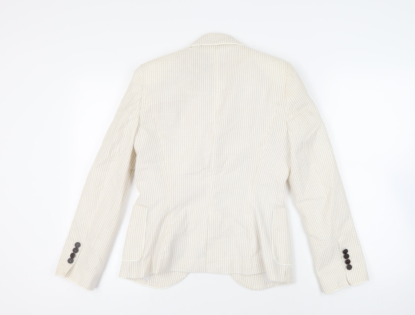 Zara Womens Ivory Striped Jacket Blazer Size M Button