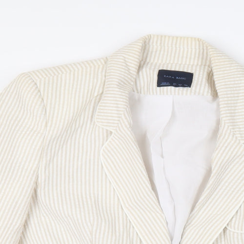 Zara Womens Ivory Striped Jacket Blazer Size M Button