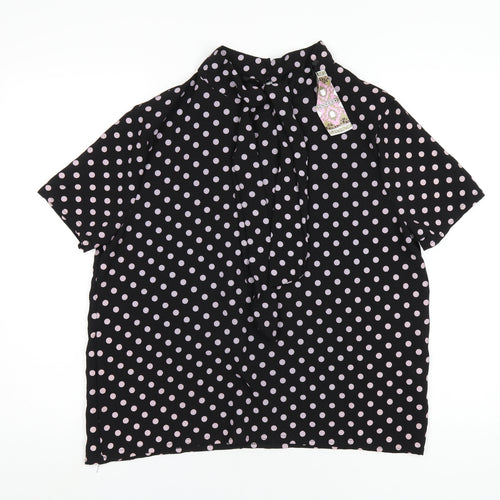 Boohoo Womens Black Polka Dot Polyester Basic Blouse Size 14 Round Neck