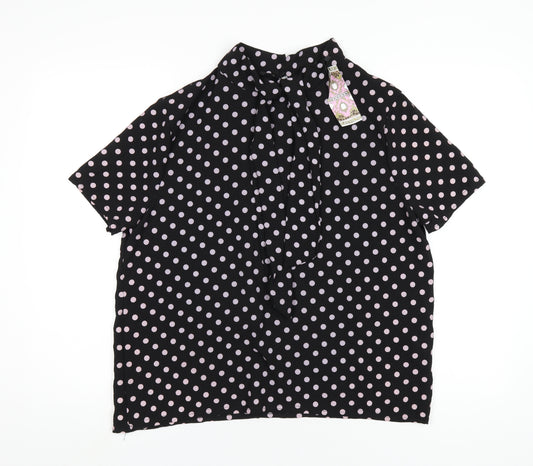 Boohoo Womens Black Polka Dot Polyester Basic Blouse Size 14 Round Neck