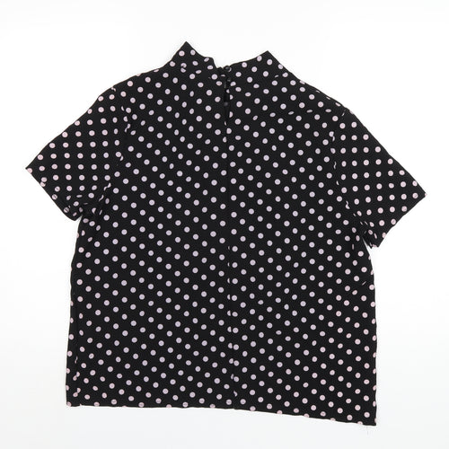 Boohoo Womens Black Polka Dot Polyester Basic Blouse Size 14 Round Neck