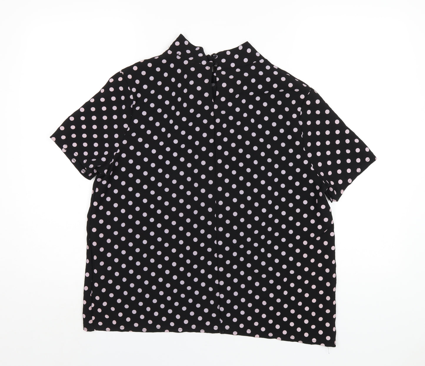 Boohoo Womens Black Polka Dot Polyester Basic Blouse Size 14 Round Neck