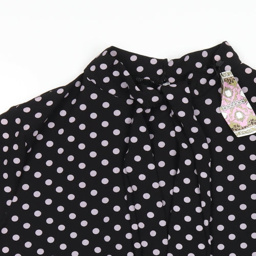 Boohoo Womens Black Polka Dot Polyester Basic Blouse Size 14 Round Neck