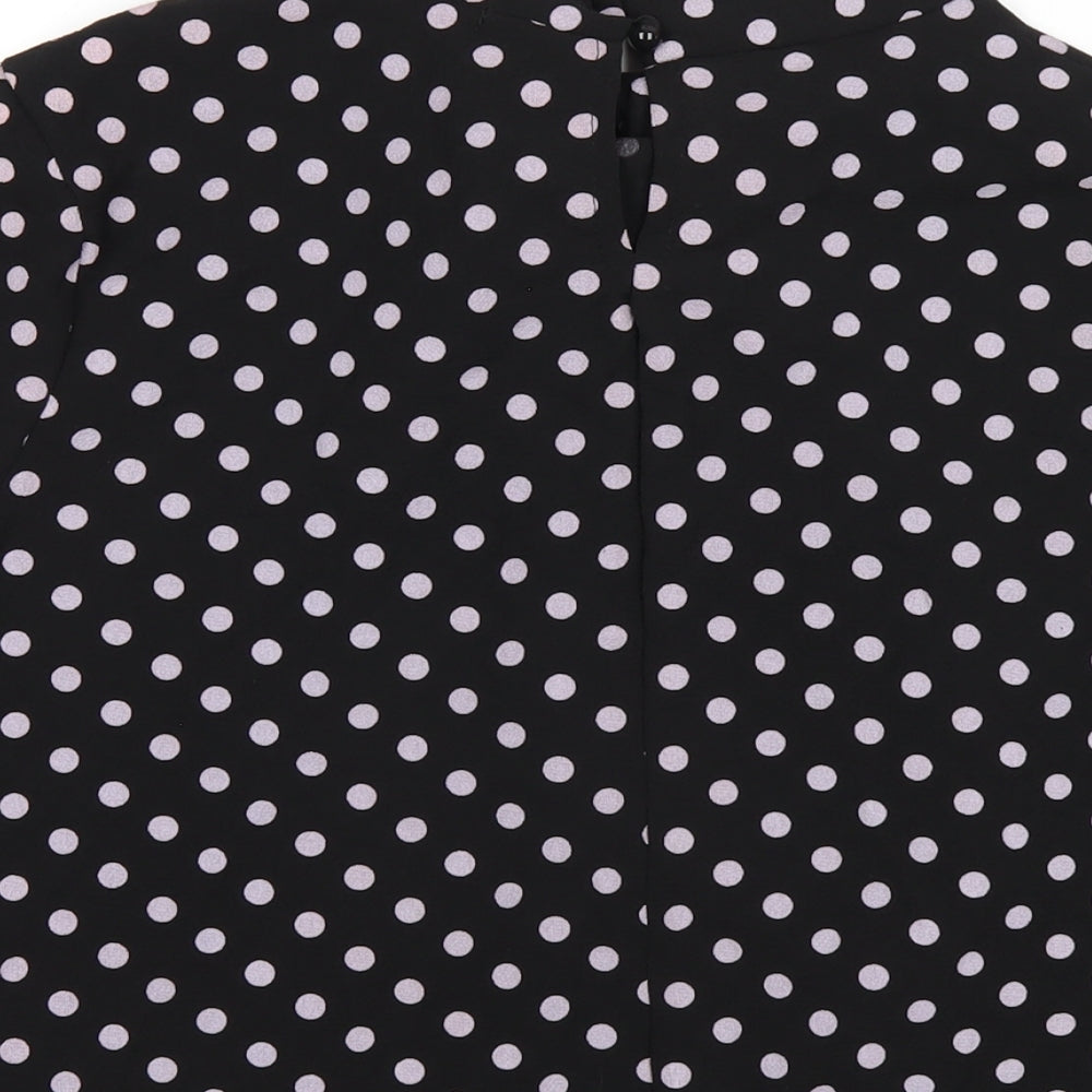 Boohoo Womens Black Polka Dot Polyester Basic Blouse Size 14 Round Neck